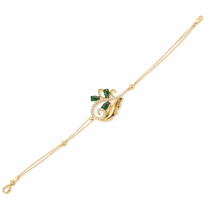 Yaprak Motifli Yeşil Taşlı Bileklik