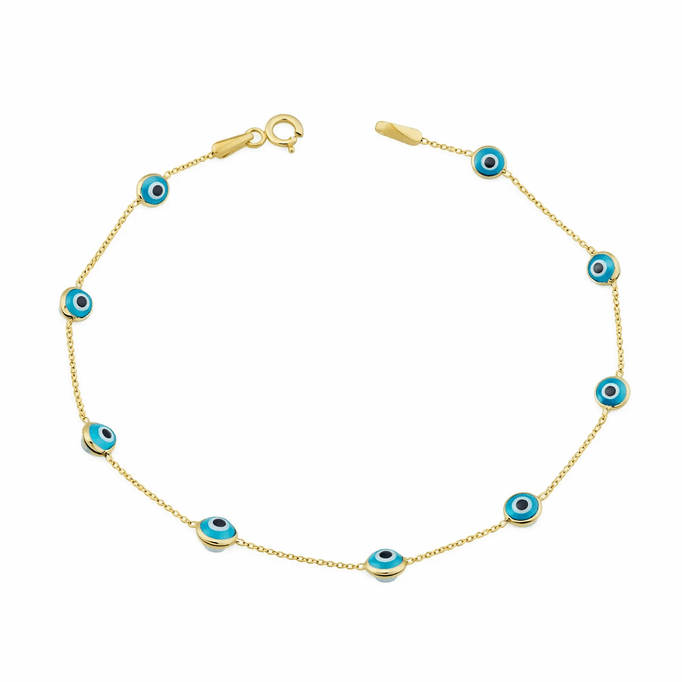 Altın Dokuz Göz Açık Mavi Bileklik