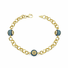 Altın Bileklik Mavi Boncuklu Kristal