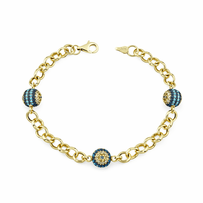 Altın Bileklik Mavi Boncuklu Kristal