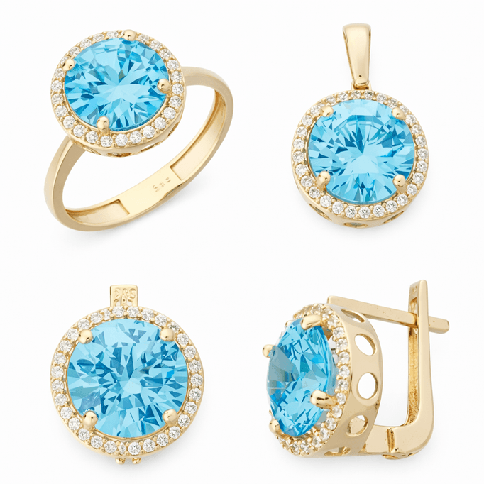 Yuvarlak Mavi Renkli Taşlı Takım