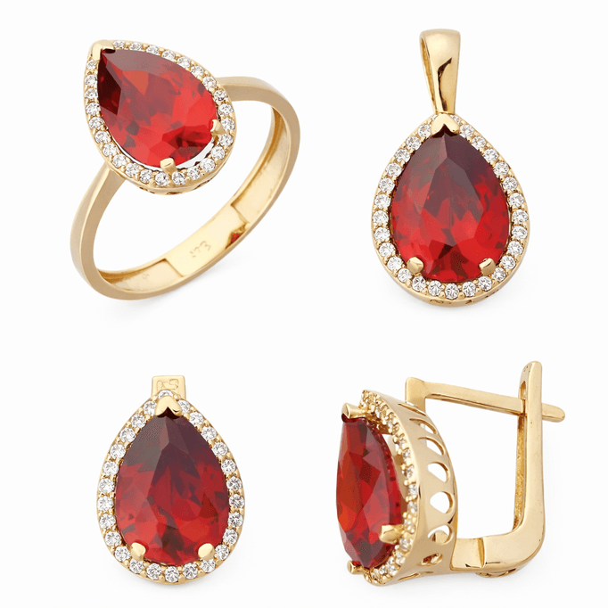 Kırmızı Renkli Taşlı Set