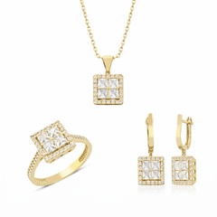 Baget Takım Kare Taşlı 14k