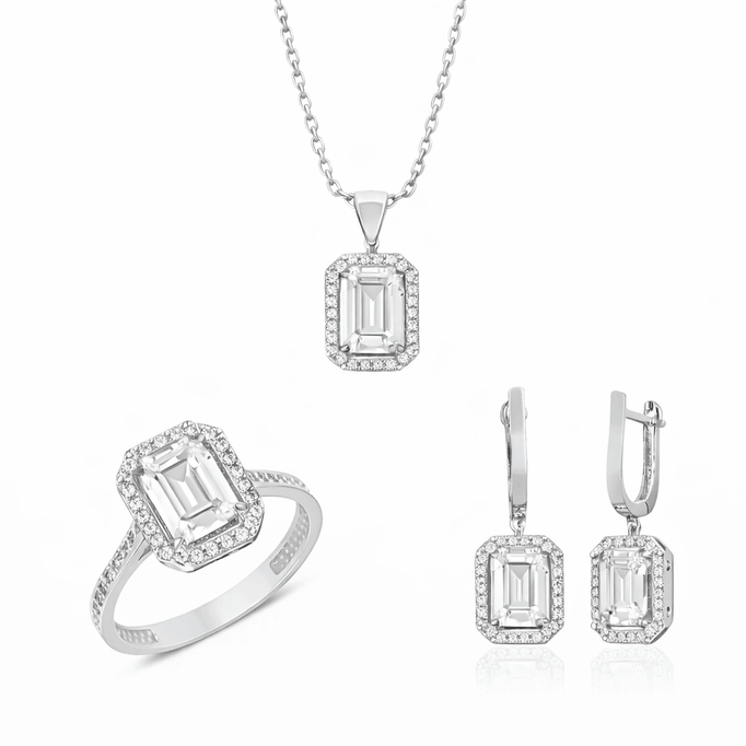 Baget Takım Beyaz Altın Taşlı