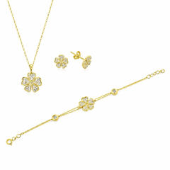 Yonca Kolye Bileklik Küpe Altın Takım