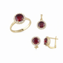 14k Altın Üçlü Takım Bordo Yuvarlak Taşlı