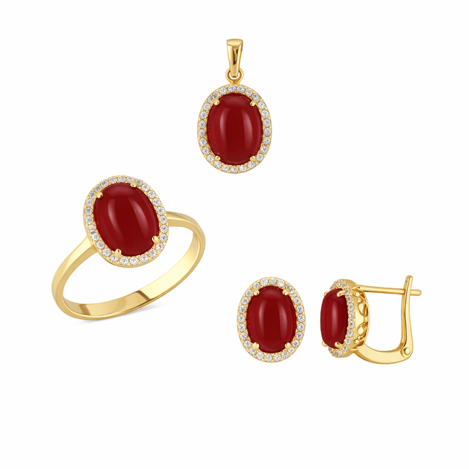 Akik Oval Altın Üçlü Takım