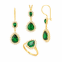 Altın Zümrüt Yeşili Damla Üçlü Takım