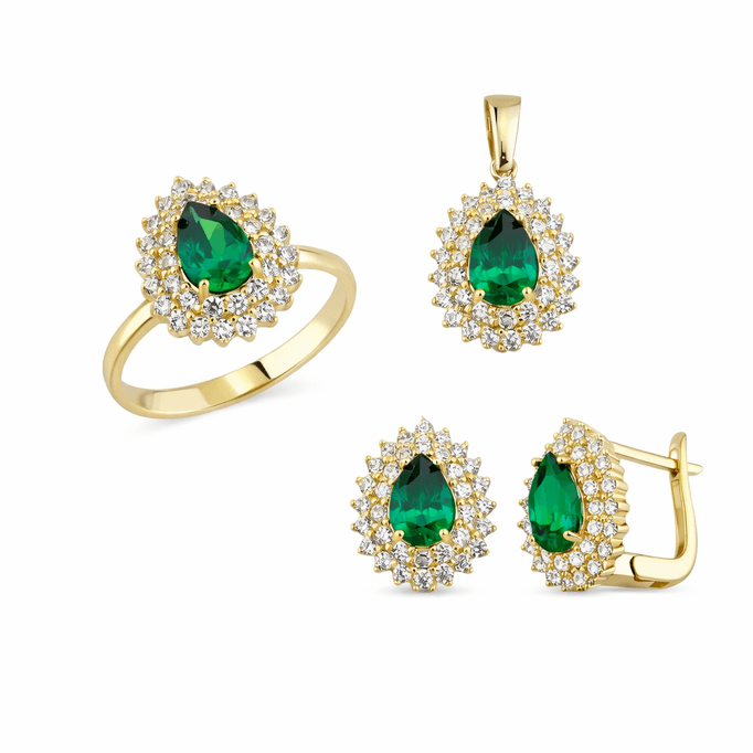 Altın Takım Yeşil Damla Çift Sıra