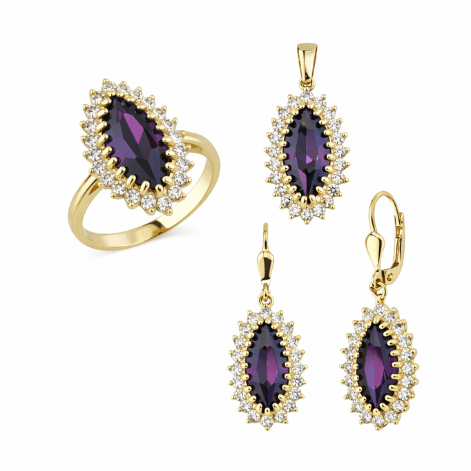Altın Takım Mor Taşlı Markiz