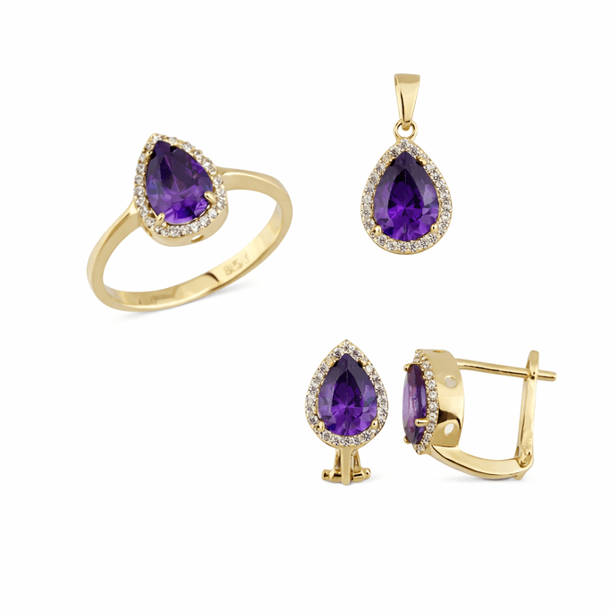 Altın Mor Taşlı Takım