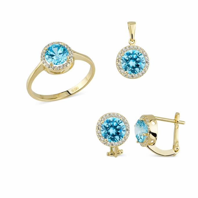 14k Yuvarlak Üçlü Mavi Takım