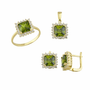 Altın Yeşil Taşlı Kare Üçlü Takım