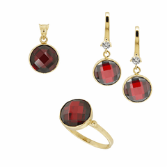 Renkli Taşlı Takım Yuvarlak Bordo