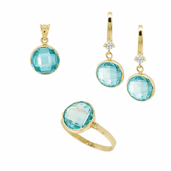 Renkli Taşlı Takım Yuvarlak Mavi