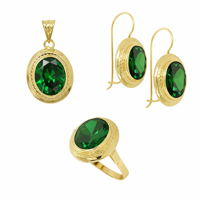 Renkli Taşlı Takım Hasır Desen Yeşil