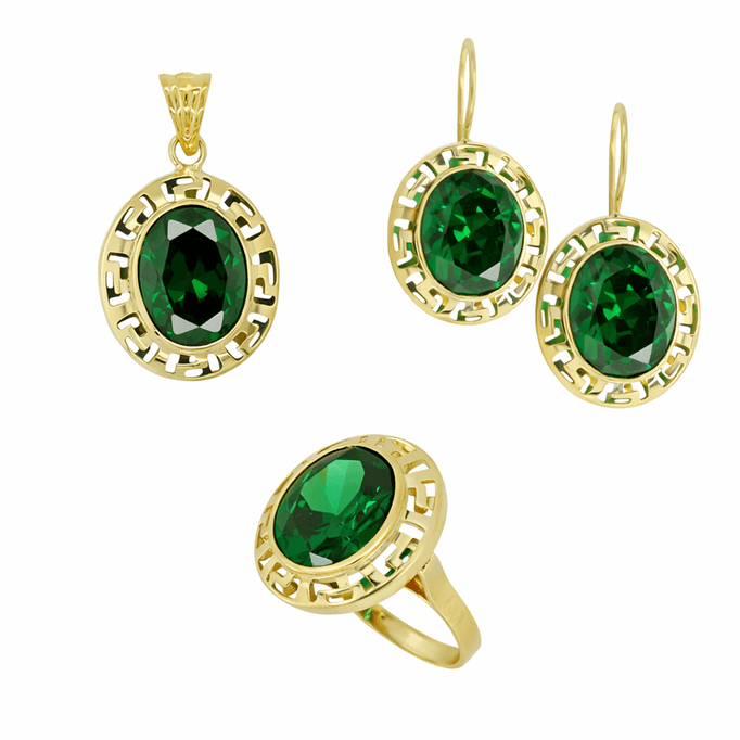 Renkli Taşlı Takım Oval Yeşil