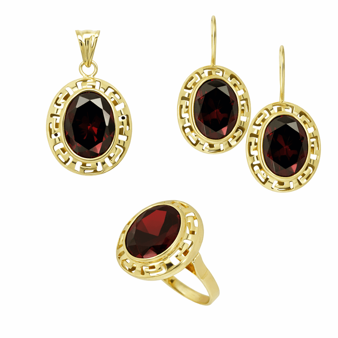 Renkli Taşlı Takım Oval Bordo