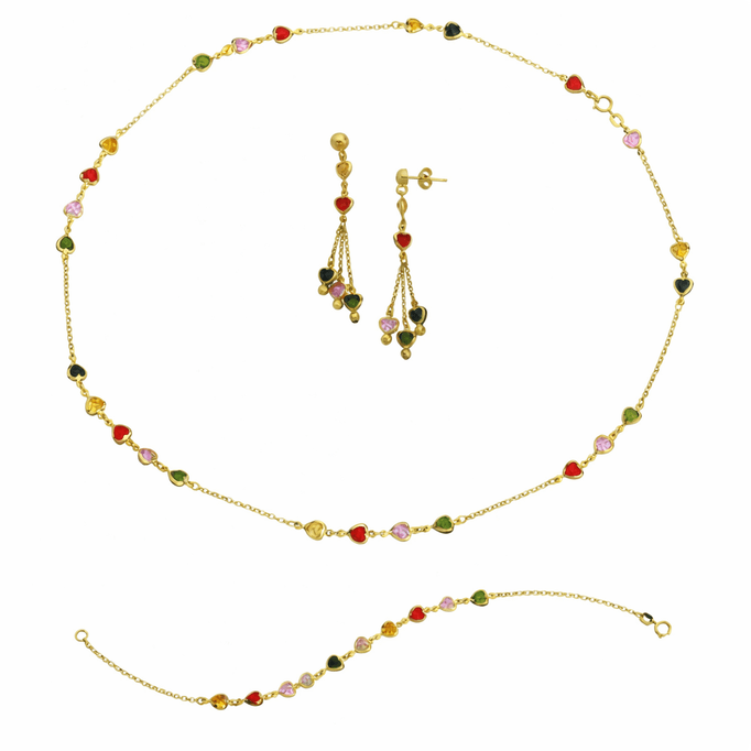 Renkli Kalp Taşlı Takım