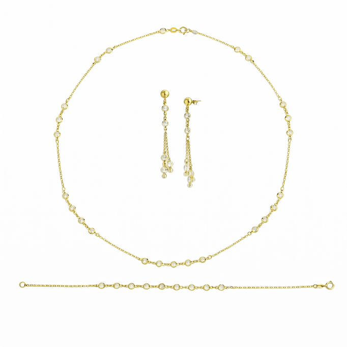 Beyaz Taşlı Kolye Küpe Bileklik Takım