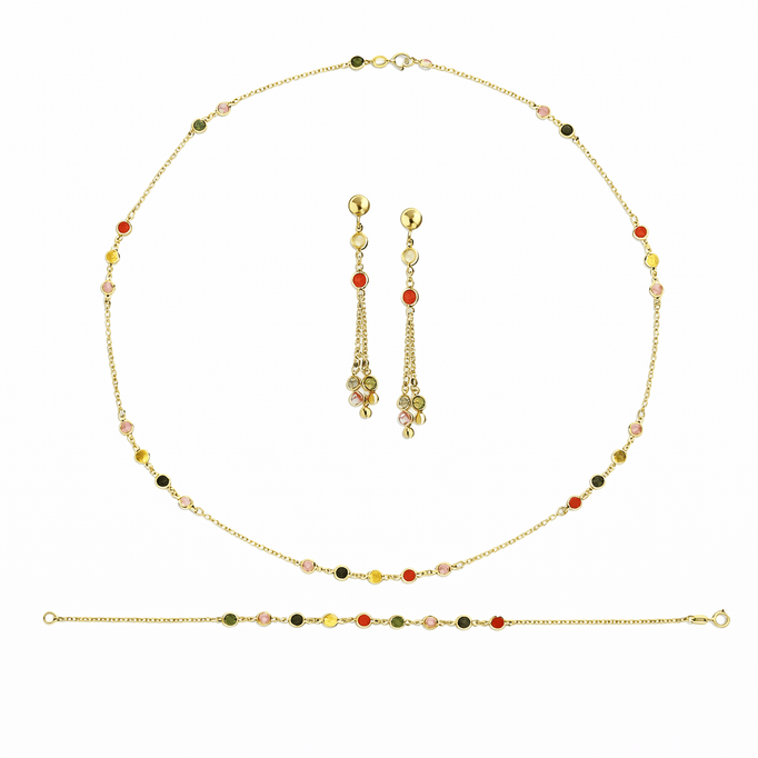 Renkli Taşlı Kolye Küpe Bileklik Takım