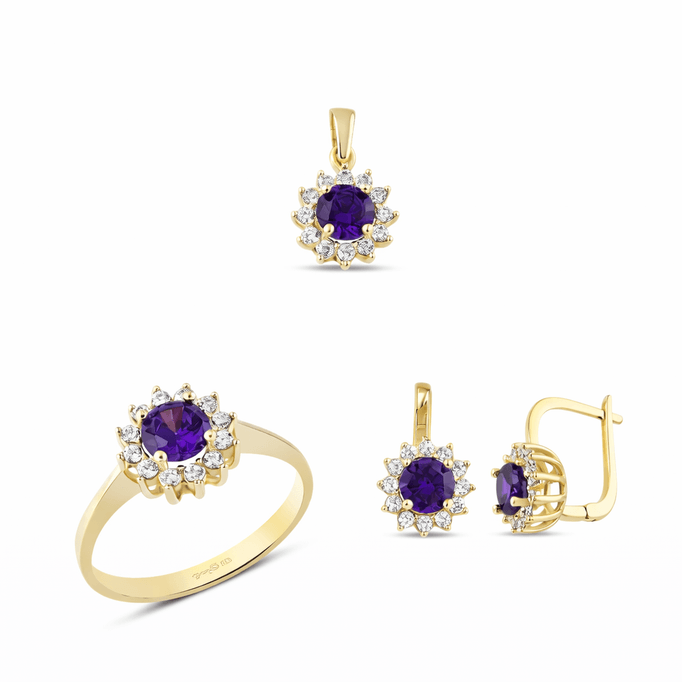 Altın Mor Taşlı Üçlü Takım
