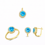 Altın Mavi Taşlı Üçlü Takım