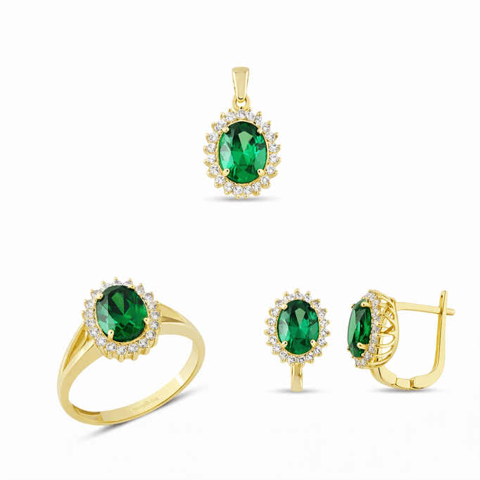 Altın Oval Zümrüt Yeşili Takım