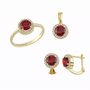 Altın Üçlü Takım Bordo Yuvarlak Taşlı
