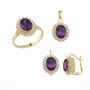 Altın Üçlü Takım Mor Oval Taşlı