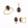 Altın Üçlü Takım Bordo Damla Taşlı İhtişamlı Takım