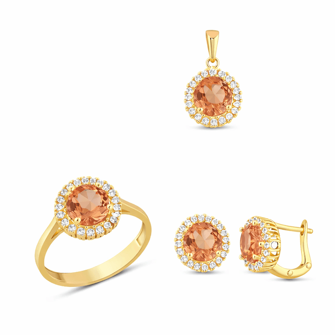 Sultanite Taş Yuvarlak Altın Takım