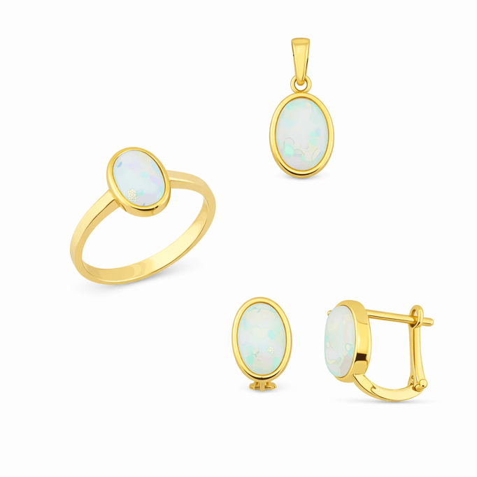 Küpe Kolye Yüzük Opal Takım