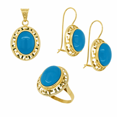 Firuze Taş Altın Oval Takım