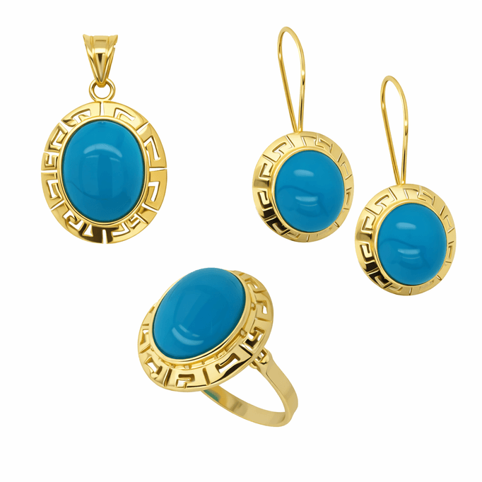 Firuze Taş Oval Altın Takım