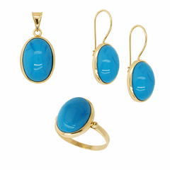 Firuze Taş Takım Oval Altın