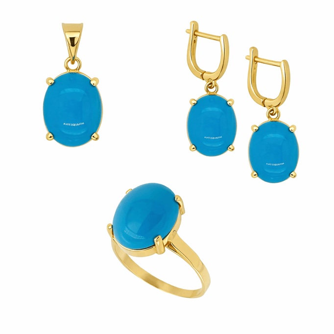 Firuze Taş Takım Oval Puntolu