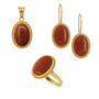 Akik Taş Oval Altın Üçlü Takım