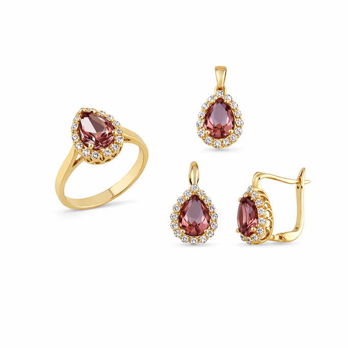 Doğal Taş Damla Taş Altın Kolye