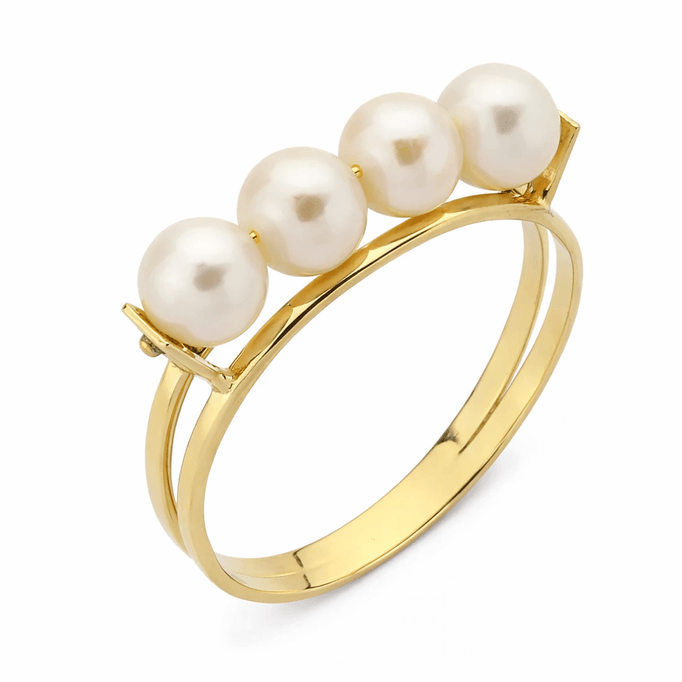 Dörtlü Sıralı İncili Altın Yüzük