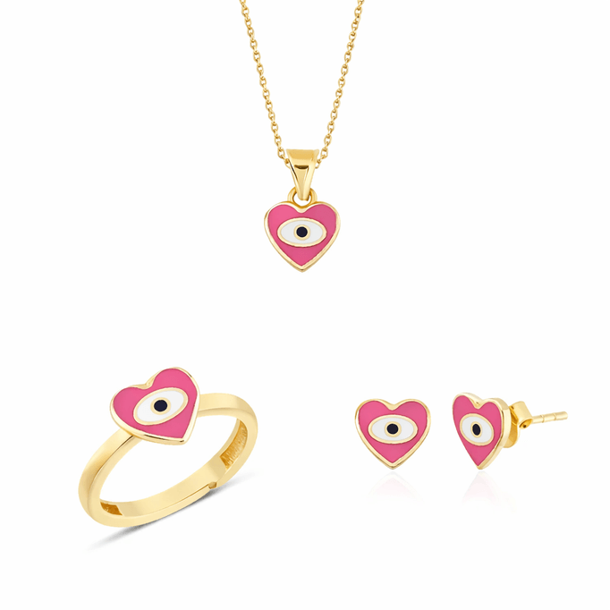 Altın Mineli Çocuk Takımı Kalp Pembe