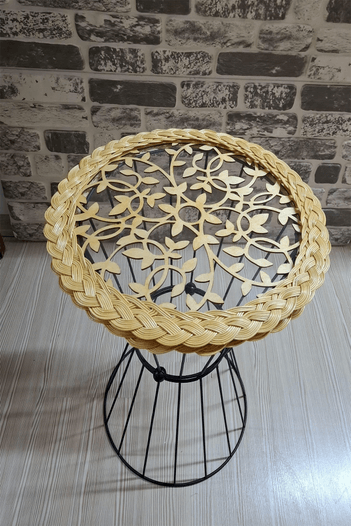 BAMBU-RATTAN RETRO AHŞAP DESENLİ SEHPA