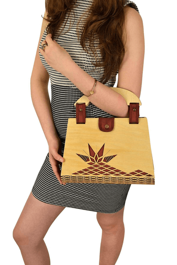 Miss Moray Özel Tasarım Biyeli Bordo El Çantası + Bir Çift Küpe ( Huş Ağaçı )-SNYPLYWOODSP5