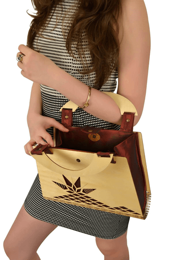 Miss Moray Özel Tasarım Biyeli Bordo El Çantası + Bir Çift Küpe ( Huş Ağaçı )-SNYPLYWOODSP5