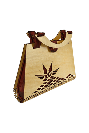 Miss Moray Özel Tasarım Biyeli Bordo El Çantası + Bir Çift Küpe ( Huş Ağaçı )-SNYPLYWOODSP5