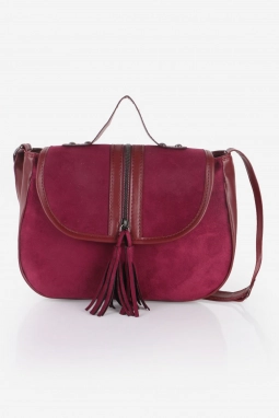 Bordo Süet Püsküllü Çapraz Çanta