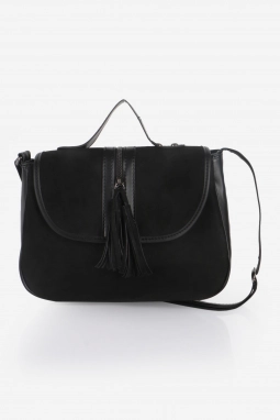 Siyah Süet Püsküllü Çapraz Çanta