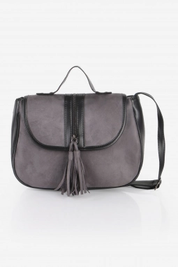 Gri Süet Püsküllü Çapraz Çanta