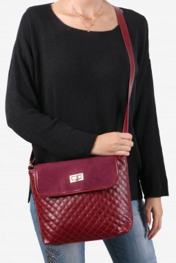 Bordo Süet Kapaklı Kapitone Çapraz Çanta