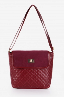 Bordo Süet Kapaklı Kapitone Çapraz Çanta